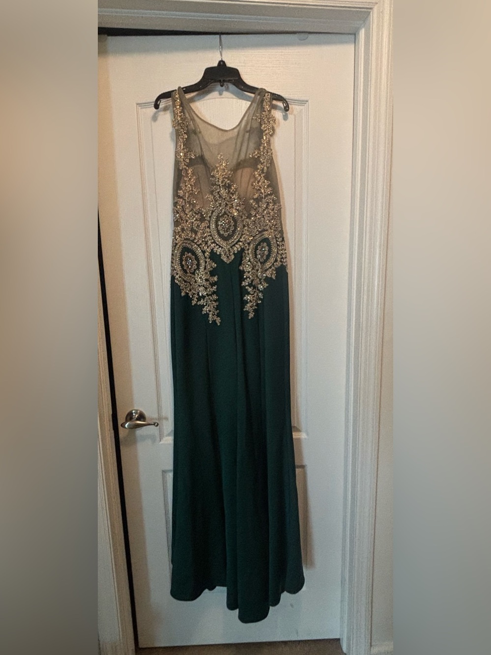 Clarisse Dark Green Evening Gown with Gold Embellishment